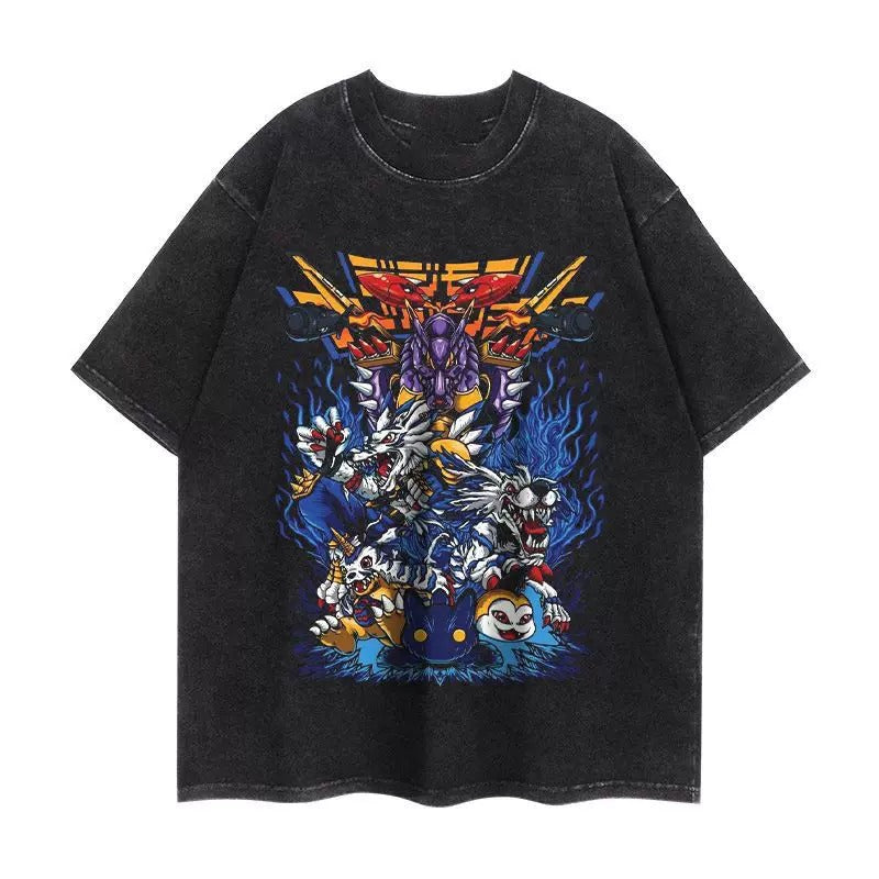 DIGIMON GABUMON ANIMATION VINTAGE-WASH OVERSIZED T-SHIRT SIZE S-3XL BLACK COTTON UNISEX R06567
