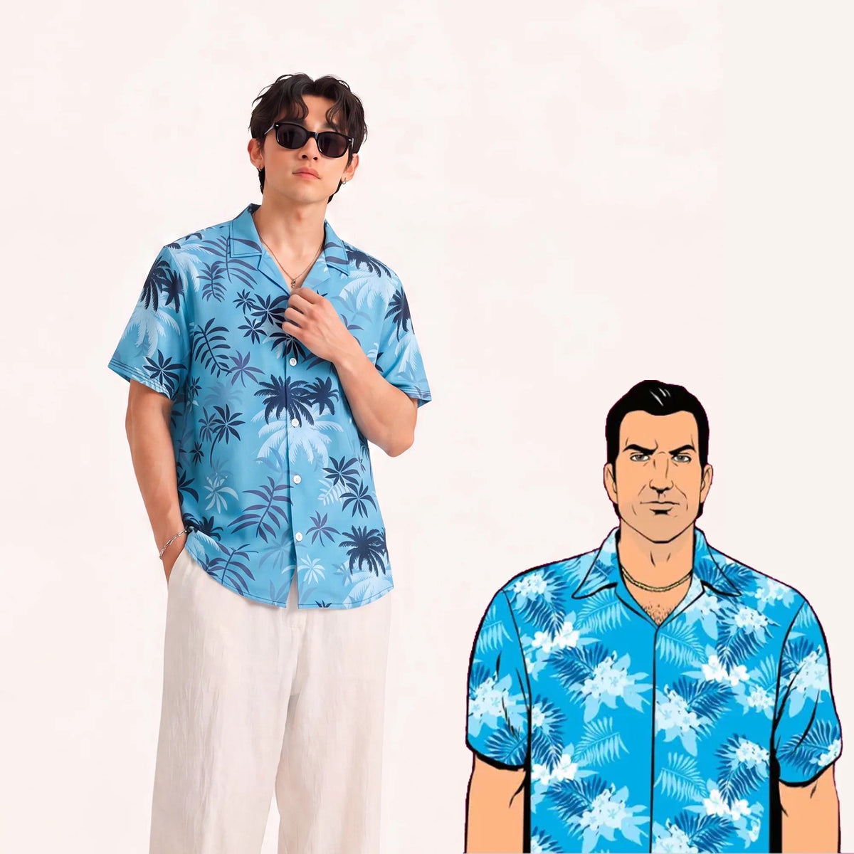 Cosplay Grand Theft Auto Vice City Tommy Hawaiian Collar Shirt 120-5XL Adult & Junior