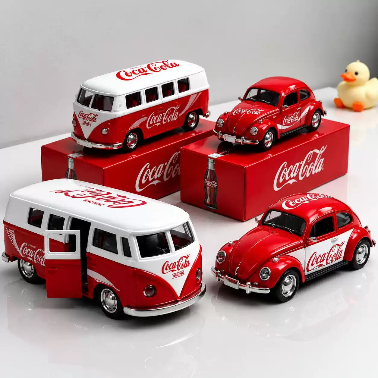Collectables Diecast Coca-Cola Volkswagen Classic Beetle Car & Bus Set 1:36 Pull Back