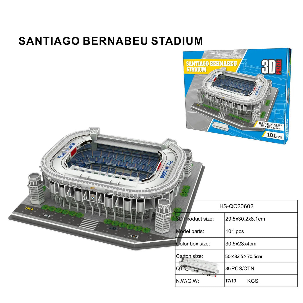 3D PUZZLE SANTIAGO BERNABEU STADIUM DIY SELF MODEL WITH FREE LIGHT