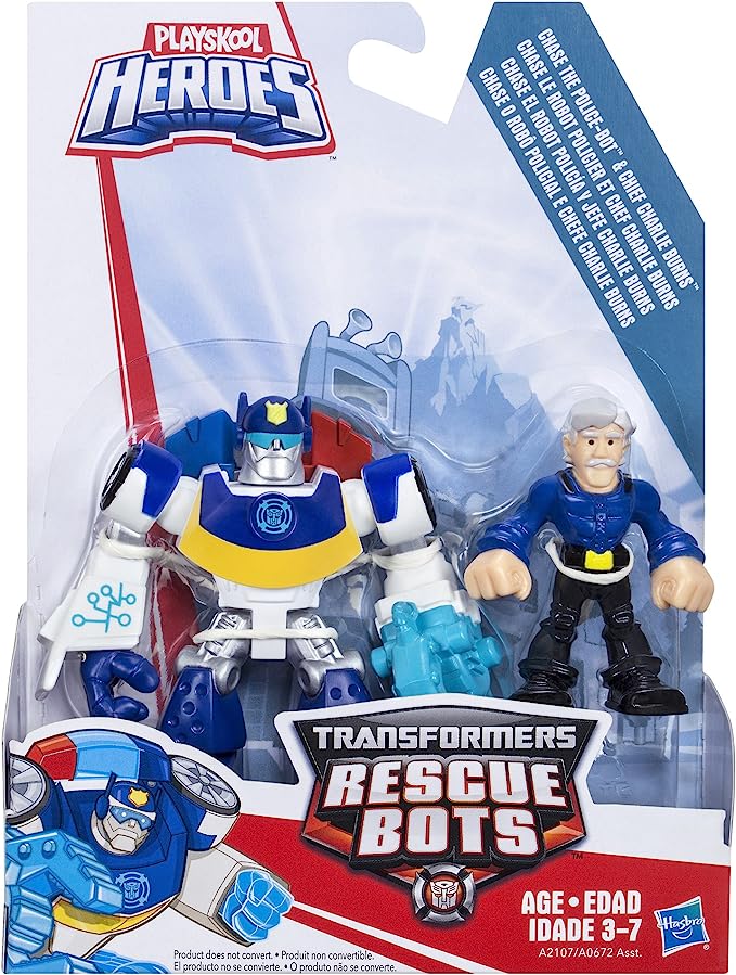 PLAYSKOOL HEROES TRASFERORMERS RESCUE BOTS CHASE THE POLICE-BOT & CHIEF BURNS ACTION FIGURE SET