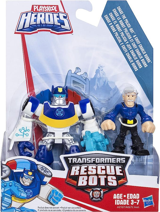 PLAYSKOOL HEROES TRASFERORMERS RESCUE BOTS CHASE THE POLICE-BOT & CHIEF BURNS ACTION FIGURE SET