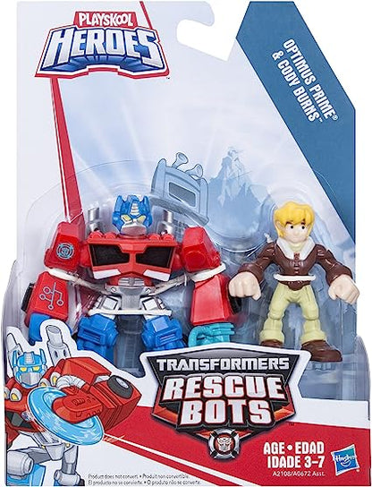 PLAYSKOOL HEROES TRASFERORMERS RESCUE BOTS OPTIMUS PRIME & COBY BURNS T ACTION FIGURE SET