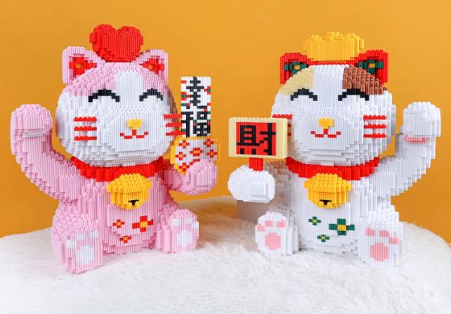 BUILDING BLOCKS BRICKS MANEKI NEKO FORTUNE LUCKY CAT BBLC003 39 X 33x 21 CM 4458 PIECES