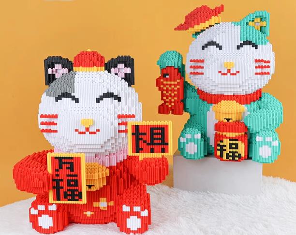 BUILDING BLOCKS BRICKS MANEKI NEKO FORTUNE LUCKY CAT BBLC005 37 X 29 X 19 CM 4366 PIECES