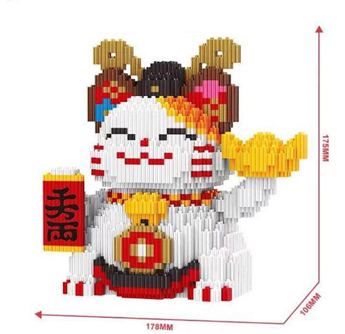 BUILDING BLOCKS BRICKS MANEKI NEKO FORTUNE LUCKY CAT BBLC007 17.8 X 10.6 X 17.5 CM 1224 PIECES