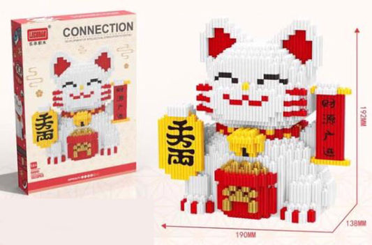 BUILDING BLOCKS BRICKS MANEKI NEKO FORTUNE LUCKY CAT BBLC009 19 X 13.8 X 18.2 CM 1323 PIECES