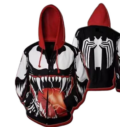 Black White Venom Spider-Man CAJ049 ANIMATION 3D Hoodie Jacket Zip Up S-5XL UNISEX