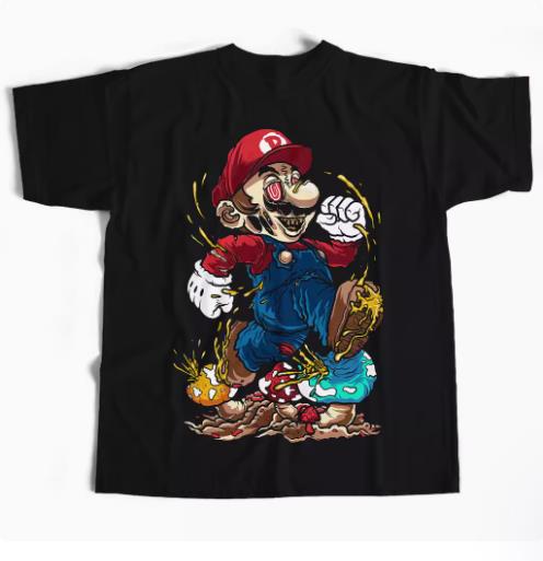 MARIO CAT027 ANIMATION T-SHIRT S-3XL BLACK COTTON UNISEX