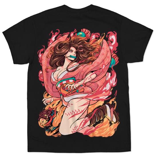 DEMON SLAYER NEZUKO CAT034 ANIMATION T-SHIRT S-3XL BLACK COTTON UNISEX