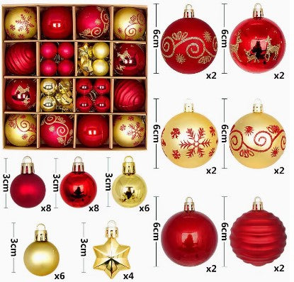 Festive Christmas Balls Tree Party Shatterproof Ornaments Decorations Box Set of 44 pcs Vary Colours COB001