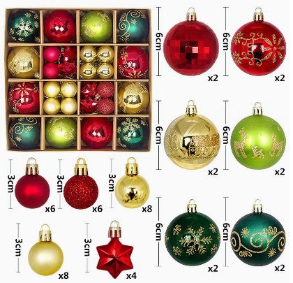 Festive Christmas Balls Tree Party Shatterproof Ornaments Decorations Box Set of 44 pcs Vary Colours COB001