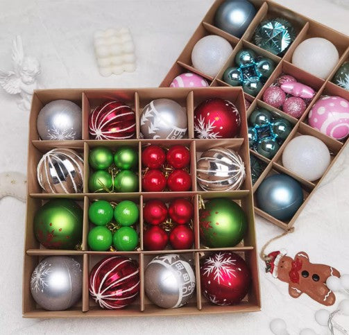 Festive Christmas Balls Tree Party Shatterproof Ornaments Decorations Box Set of 44 pcs Vary Colours COB001