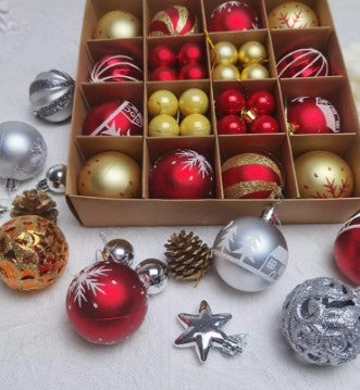 Festive Christmas Balls Tree Party Shatterproof Ornaments Decorations Box Set of 44 pcs Vary Colours COB001