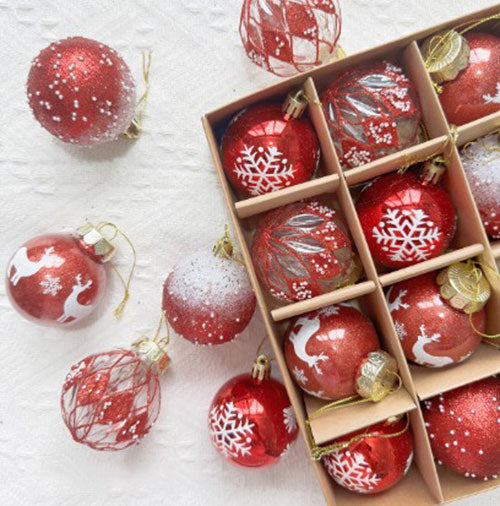 Festive Christmas Balls Tree Party Shatterproof Ornaments Decorations Box Set of 16 pcs 6cm Red/Gold COB003