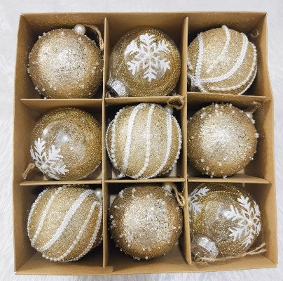 Festive Christmas Balls Tree Party Shatterproof Ornaments Decorations Box Set of 9 pcs 8cm 3 Colours COB005