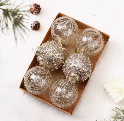 Festive Christmas Balls Tree Party Shatterproof Ornaments Decorations Box Set of 6 pcs 8cm 3 Colours COB007