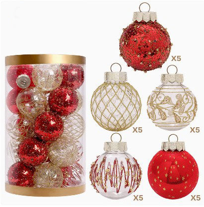 Festive Christmas Balls Tree Party Shatterproof Ornaments Decorations Box Set of 25 pcs 6cm 2 Colours COB008