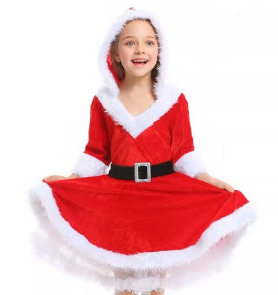 Christmas Costume Santa Claus Dress Hooded Set Size S-XL Girls CPC007