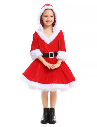 Christmas Costume Santa Claus Dress Hooded Set Size S-XL Girls CPC007