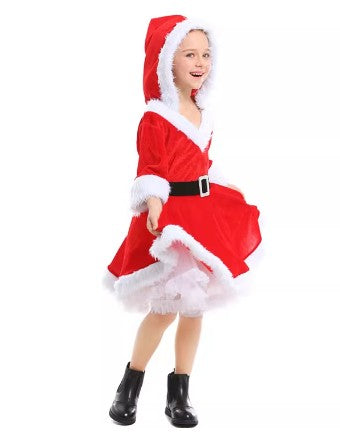 Christmas Costume Santa Claus Dress Hooded Set Size S-XL Girls CPC007