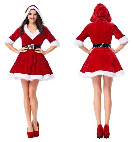 Christmas Costume Santa Claus Fancy Dress Hooded Set Size S-XL Red/Dark Green Adults CPC008