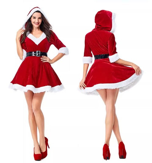 Christmas Costume Santa Claus Fancy Dress Hooded Set Size S-XL Red/Dark Green Adults CPC008