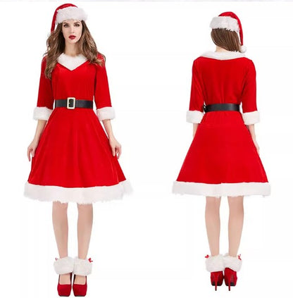 Christmas Costume Santa Claus Fancy Dress Hooded Set Size S-L Red Adults CPC009