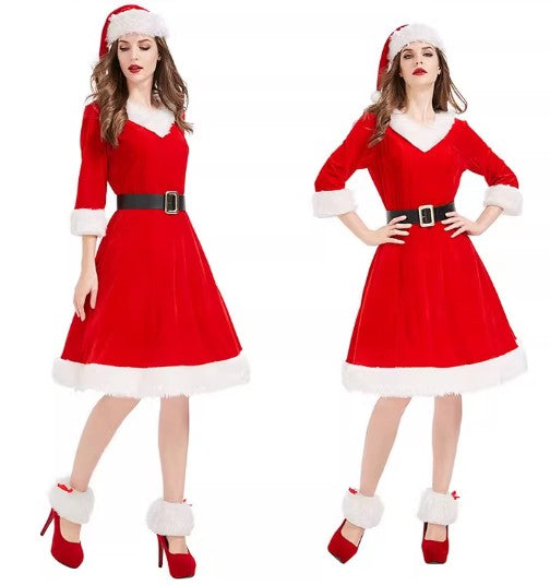 Christmas Costume Santa Claus Fancy Dress Hooded Set Size S-L Red Adults CPC009