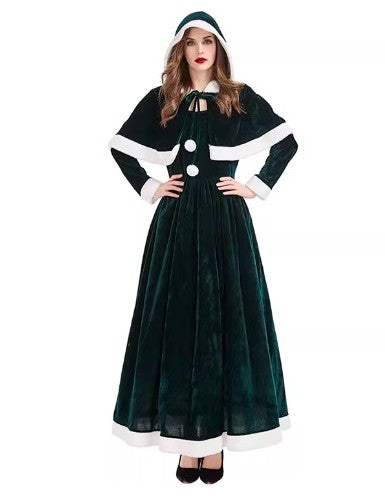 Christmas Costume Mrs Claus Fancy Dress Hooded Set Size S-L 2 Colours Adults CPC010