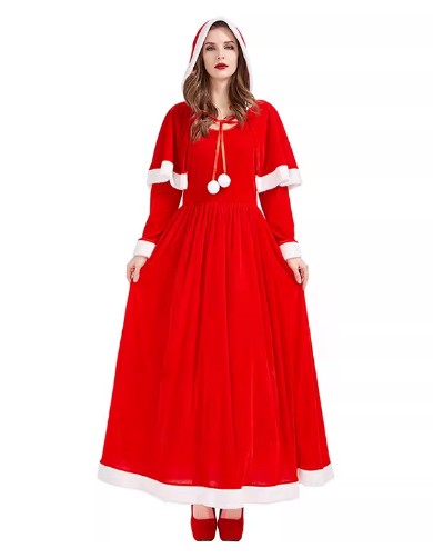 Christmas Costume Mrs Claus Fancy Dress Hooded Set Size S-L 2 Colours Adults CPC010