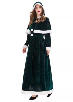 Christmas Costume Mrs Claus Fancy Dress Hooded Set Size S-L 2 Colours Adults CPC010