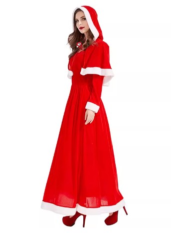 Christmas Costume Mrs Claus Fancy Dress Hooded Set Size S-L 2 Colours Adults CPC010