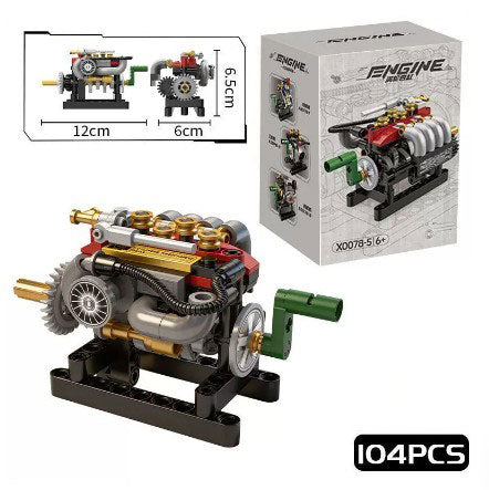 BUILDING BLOCKS BRICKS MINI V4 TURBO ENGINE BUILDING 12X6.5X6 CM 104 PIECE