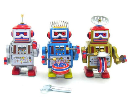 Collectable Vintage Classic Wind-up Metal Tin Toys Robot Band Leader Drummers Cymbals Set