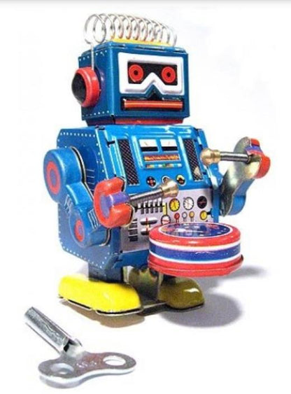 Collectable Vintage Classic Wind-up Metal Tin Toys Robot Band Leader Drummers Cymbals Set