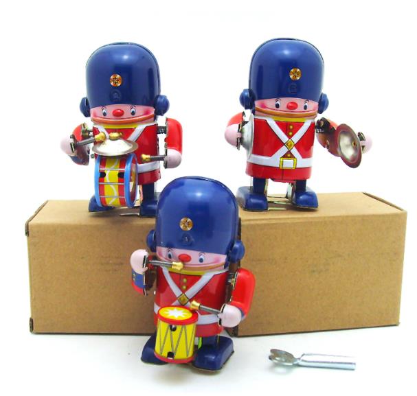 Collectable Vintage Classic Wind-up Metal Tin Toys Little Soldier Robot Band Drummers Cymbals Set