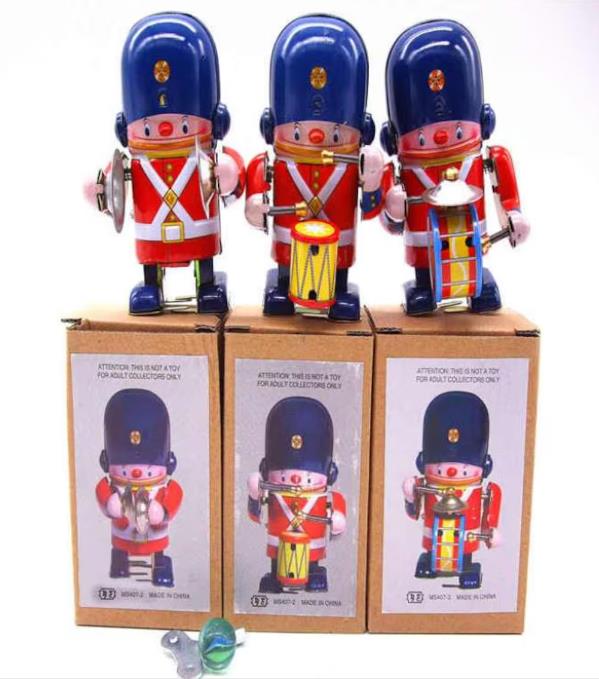 Collectable Vintage Classic Wind-up Metal Tin Toys Little Soldier Robot Band Drummers Cymbals Set