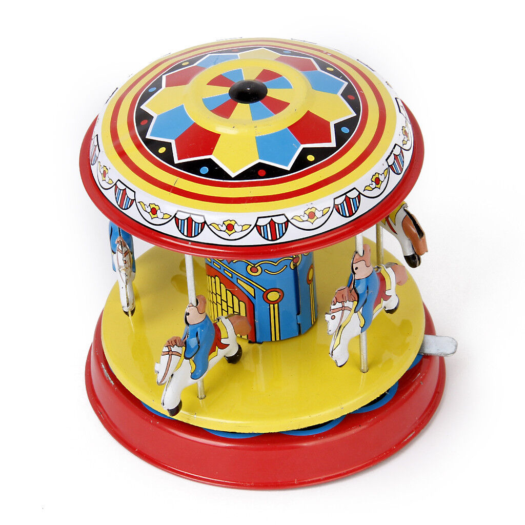 Collectable Vintage Classic Wind-up Metal Tin Toys Fairground Carouse MF146 Merry Go Round