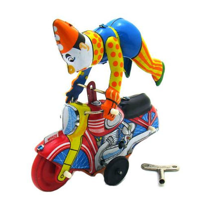 Collectable Vintage Classic Wind-up Metal Tin Toys MS629 Clown on Motorcyle