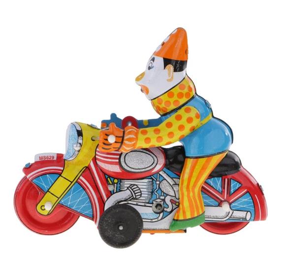 Collectable Vintage Classic Wind-up Metal Tin Toys MS629 Clown on Motorcyle