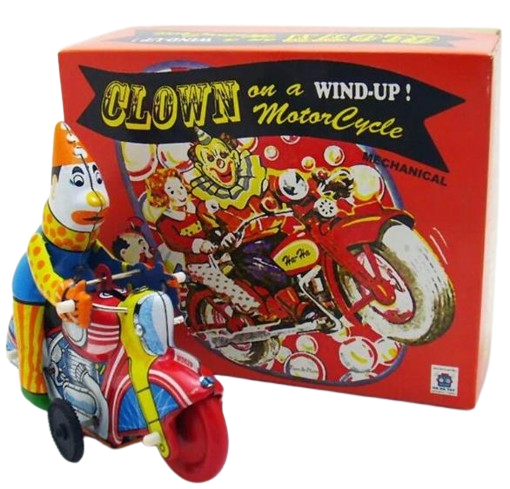 Collectable Vintage Classic Wind-up Metal Tin Toys MS629 Clown on Motorcyle