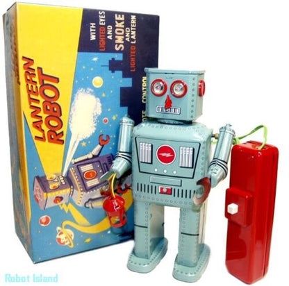 Collectable Vintage Classic Battery Operated MS2055 Metal Tin Toys Smoking Powder Lantern Robot