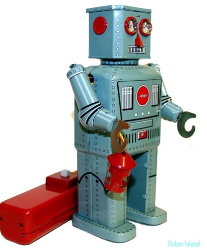 Collectable Vintage Classic Battery Operated MS2055 Metal Tin Toys Smoking Powder Lantern Robot