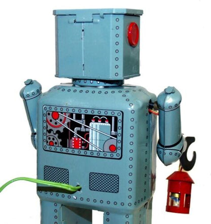 Collectable Vintage Classic Battery Operated MS2055 Metal Tin Toys Smoking Powder Lantern Robot