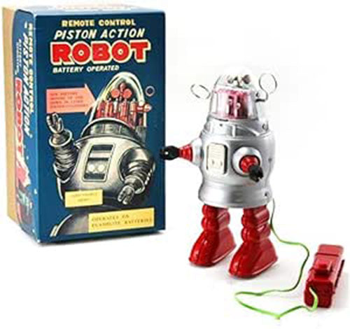 Collectable Vintage Classic Battery Operated MS2051 Metal Tin Toys Piston Action Robot 3 Colours