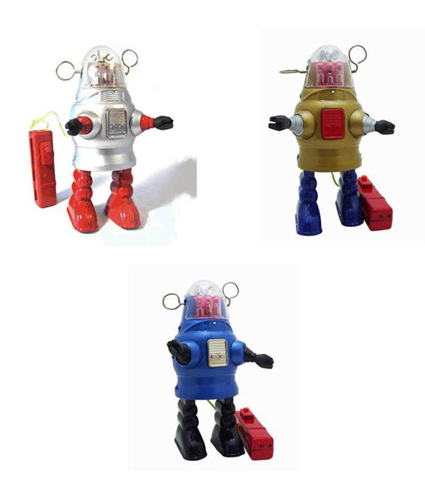 Collectable Vintage Classic Battery Operated MS2051 Metal Tin Toys Piston Action Robot 3 Colours