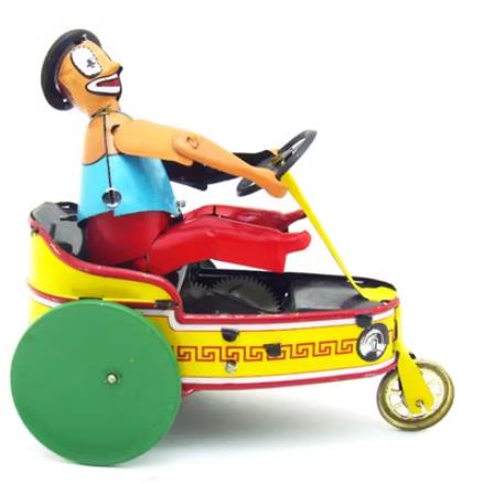 Collectable Vintage Classic Wind-up Metal Tin Toys Clown on Tricycle