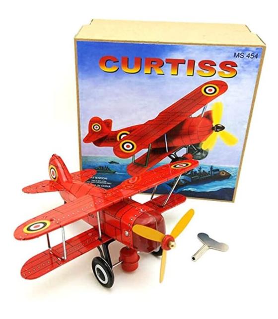 Collectable Vintage Classic Wind-up Metal Tin Toys MS454 Curtis Biplane Aircraft Plane 3 Colours