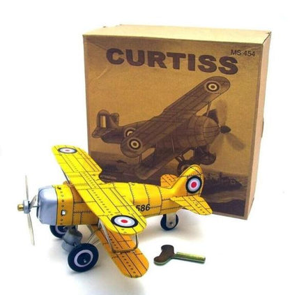 Collectable Vintage Classic Wind-up Metal Tin Toys MS454 Curtis Biplane Aircraft Plane 3 Colours